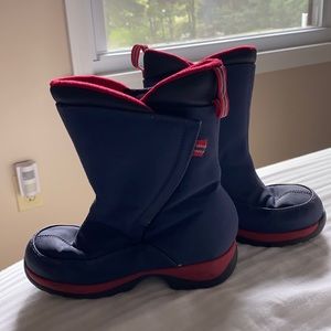 Lands’ End winter boots. Velcro closure. Navy blue and red. Good used condition